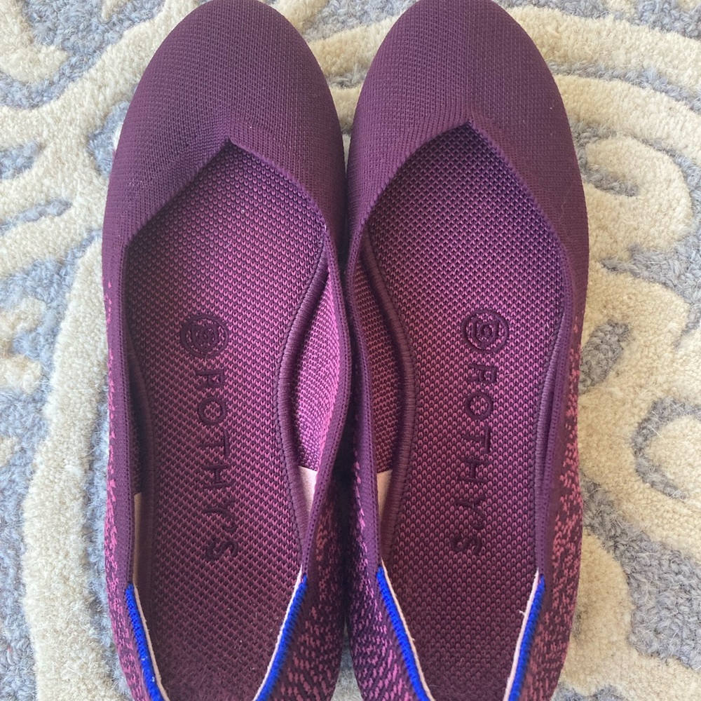 ROTHY’s round toe flat, color Burgundy, size 6.5